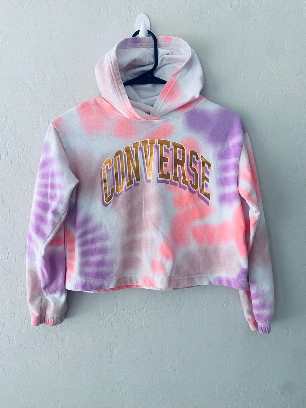 Converse Girls Bundle: Pastel Tie-Dye Cropped Hoodie & Layered Look Tee Size M